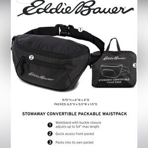 Eddie Bauer Stowaway Packable Water Repellent Lightweight Waist pack Bag Black